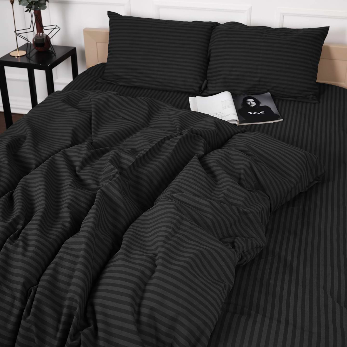 Комплект постельного белья детский MirSon Бязь 17-0611 Stripe Black 110х140 (2200008200138)